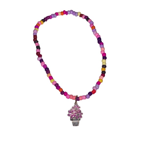 Colorful Seed Bead bracelet w Flower Pot Charm Kawaiicore Indie - Picture 1 of 1